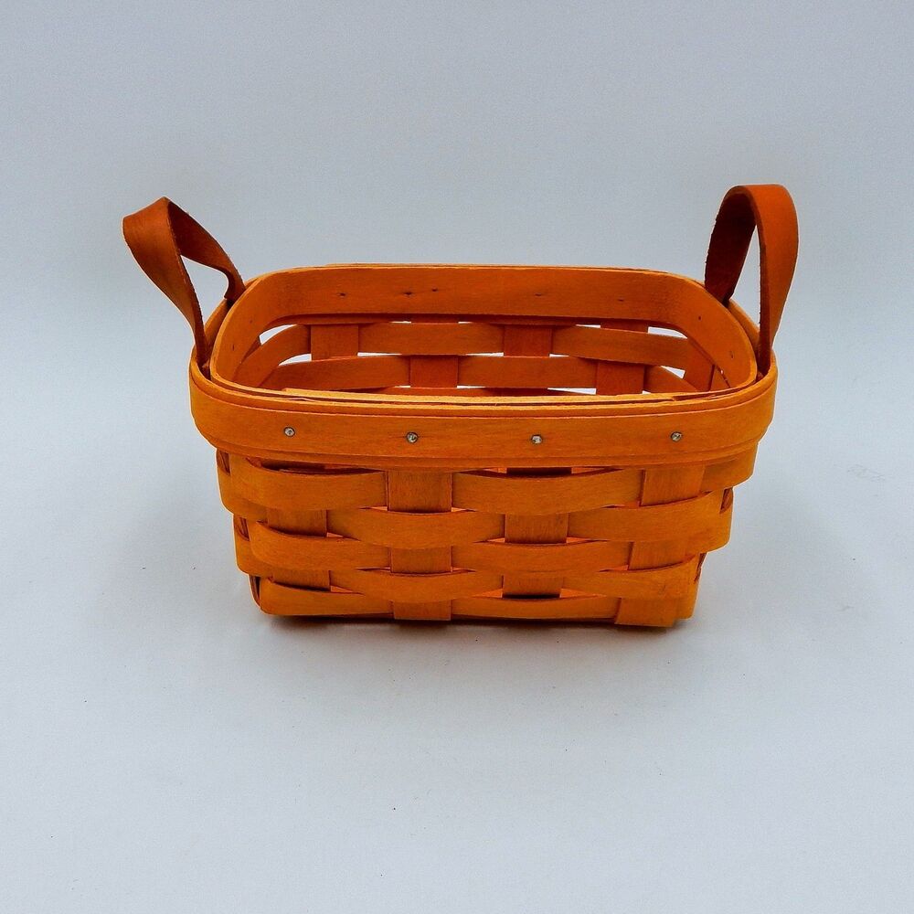 Longaberger Small Rectangle Double Leather Handle Tea 2002 Basket 7x5x3.5 Inch